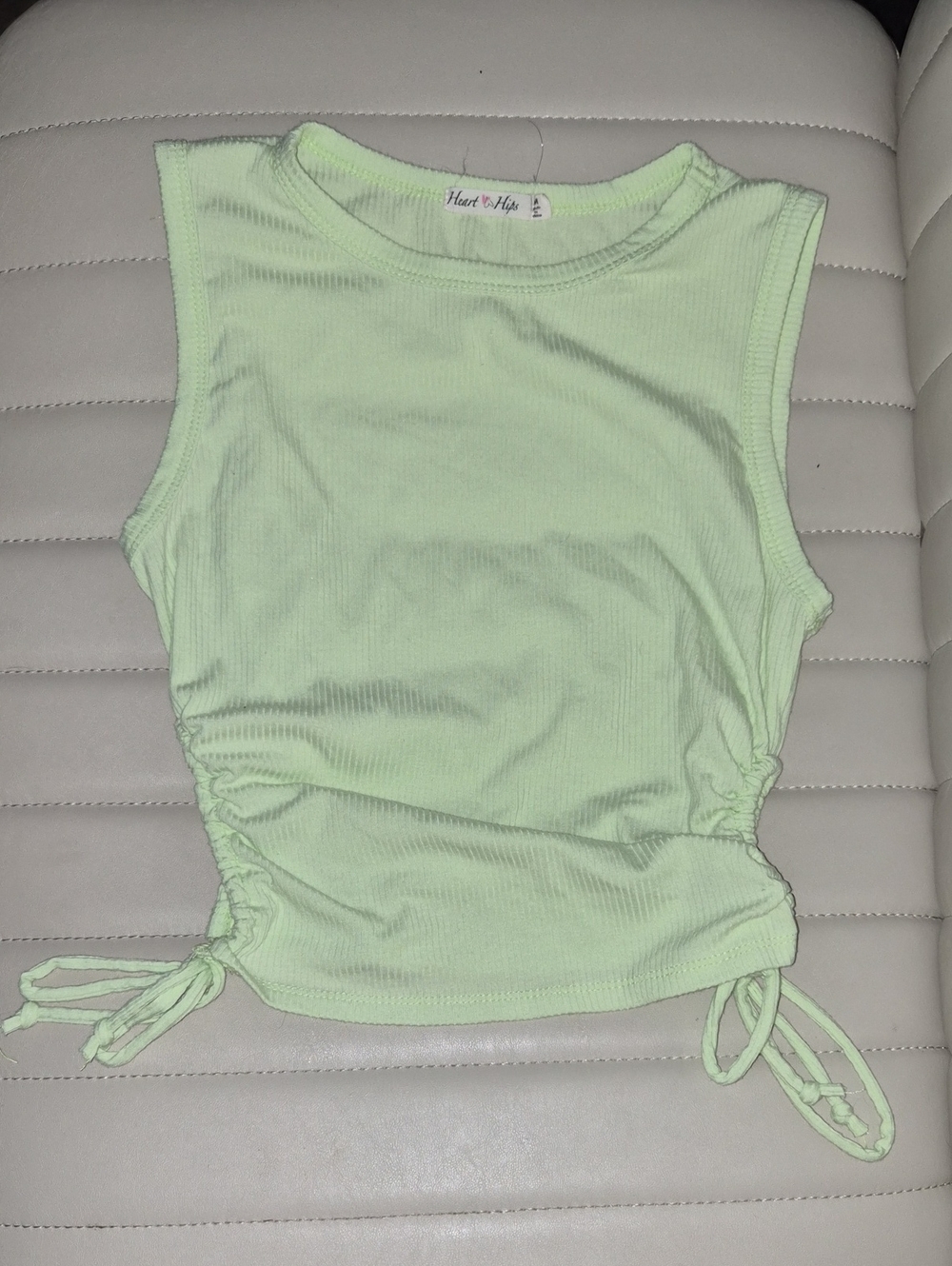 Heart Hips Neon Lime Ruched Side-Tie Tank Med Ribbed